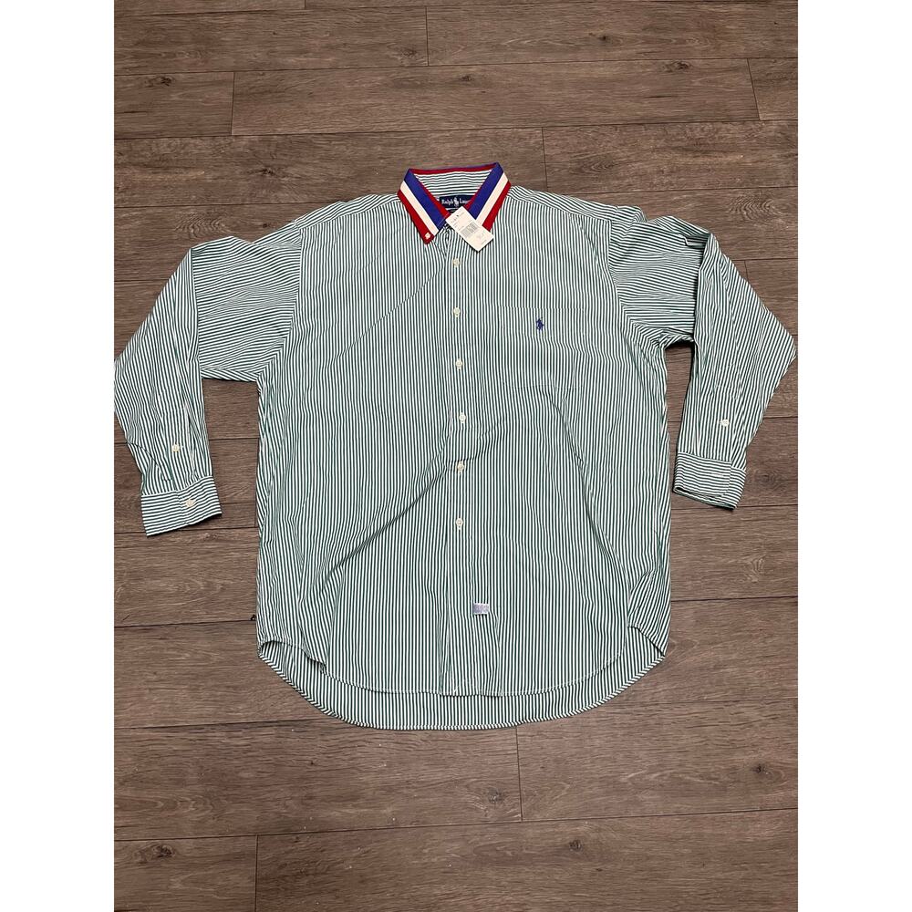 NWT Vintage Polo Ralph Lauren Green Button Down Shirt Sz L